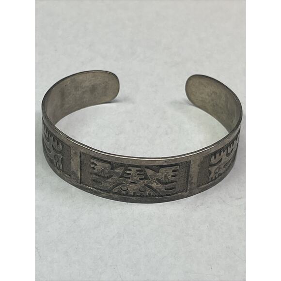 Vintage Sterling Silver 925 ECUADOR signed Cuff Bangle Story Teller Bracelet - Picture 11 of 12